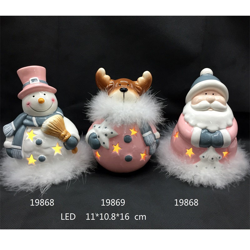 Keramische Santa en Snowman en Herten met LED en Veer, Mode Kleur