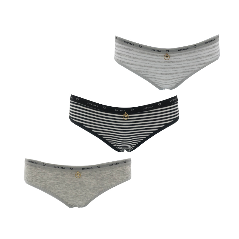 LS-102 Damesslips in uitgerekt katoen met Jacquard-tailleband, grijs Mel + garen geverfde strepen