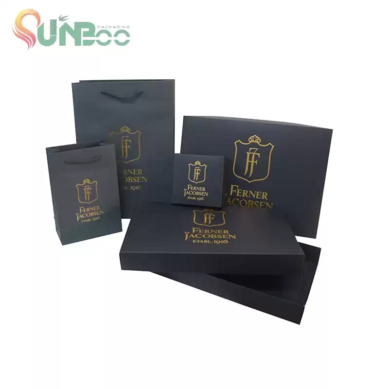 Zwart papier met mooie gouden hete stempel en katoen handvatten papieren zak SP-BAG020