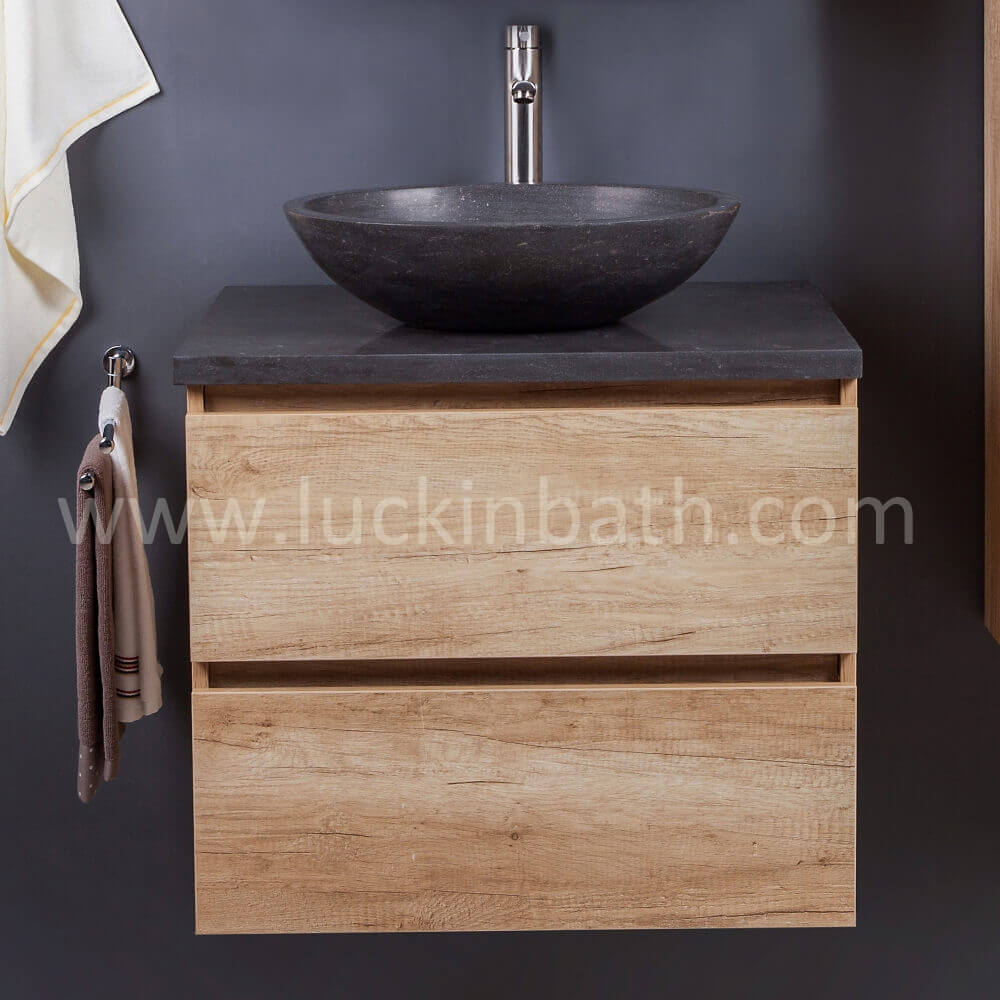 Luckinbath Wood Look Lavatory Cabinet 70 met Stone Basin "Taurus"