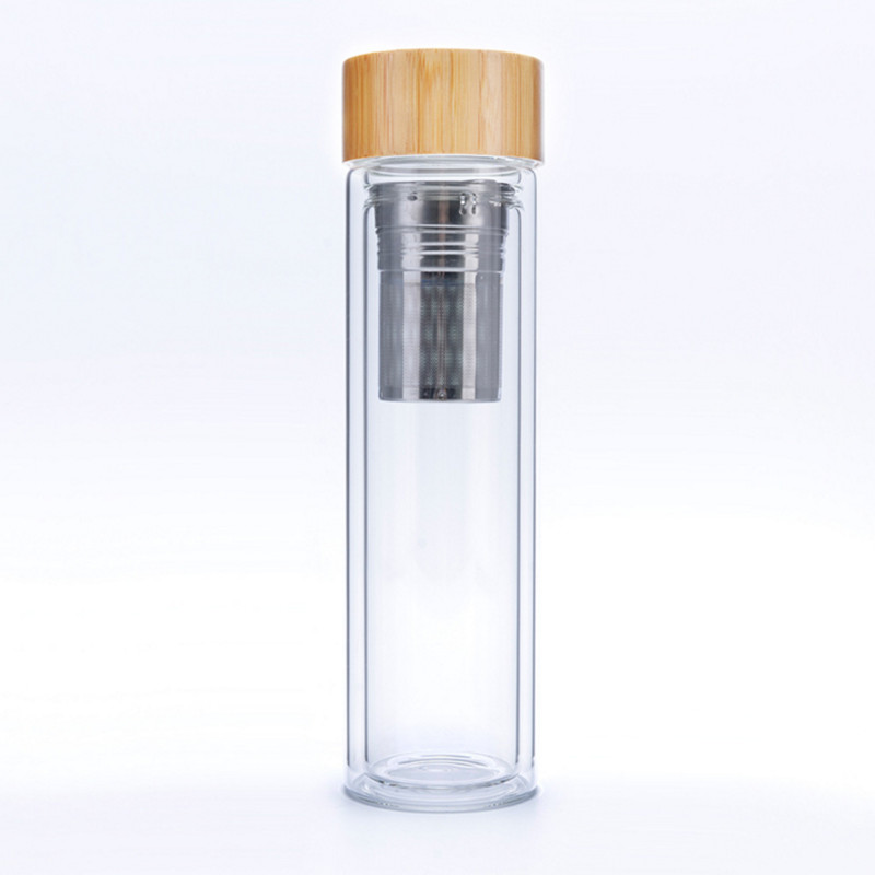 450 ml aangepaste glazen waterfles met bamboe kap