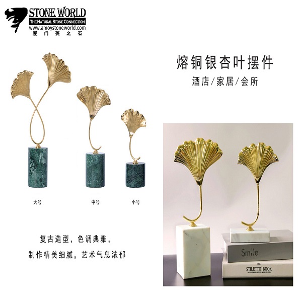 Real Bronze Metal Ginkgo Leaf Home Decor accessoire met marmeren basis