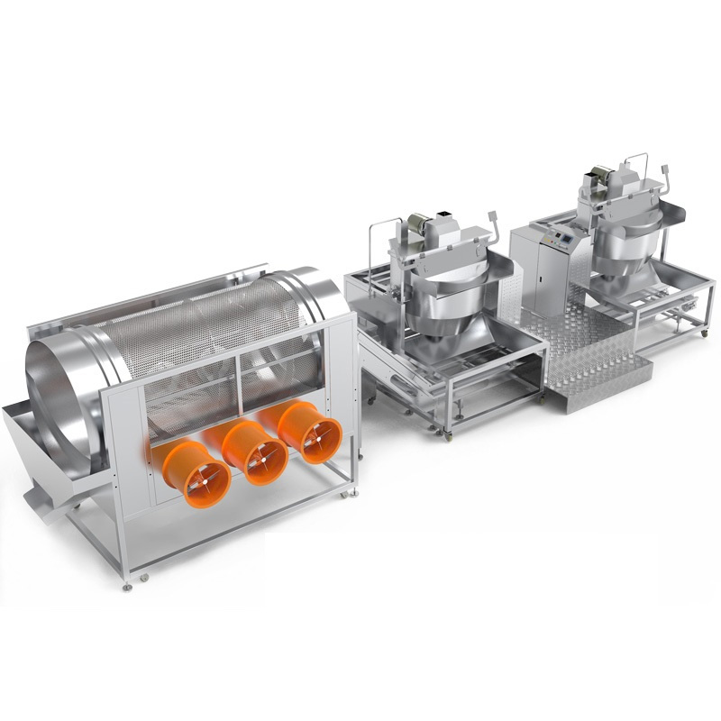 Semi-automatische popcornproductie en koellijn industriële popcorn maker lijn