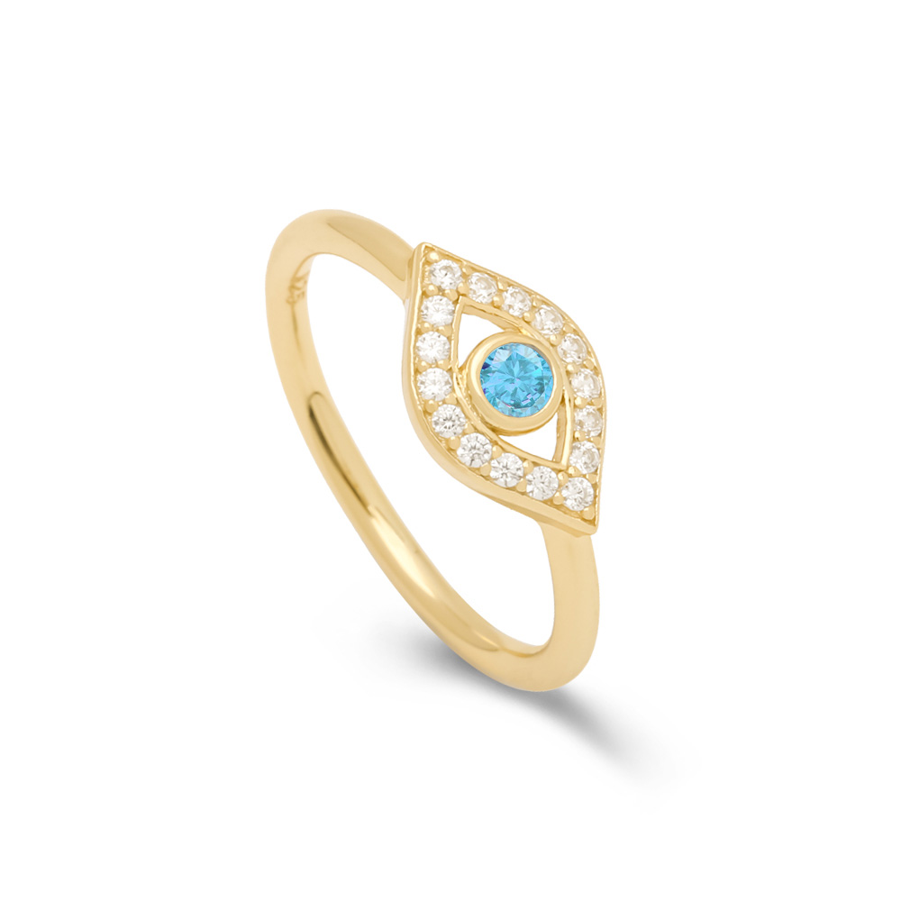 Evil Eye Ring Silver Gold Geplated Blue Cubic Zirconia