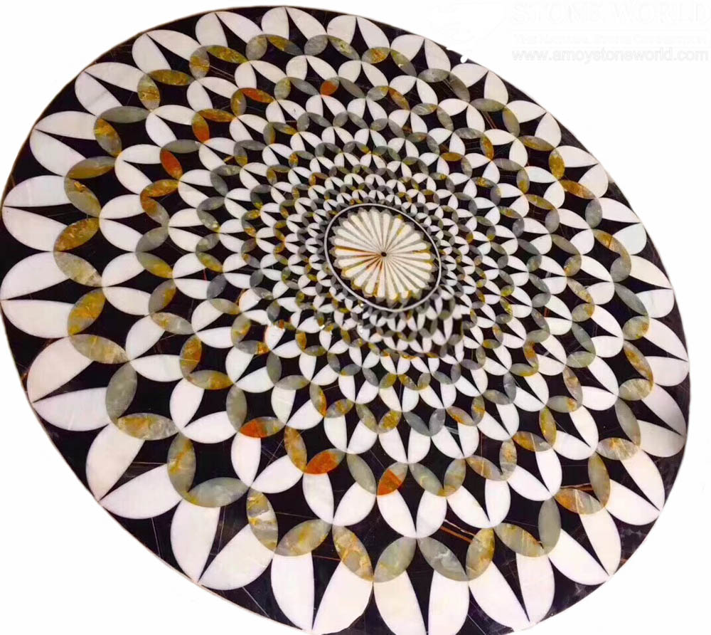 Gepolijste marmeren waterjet medaillon vloertegel inlays patroon voor decoratie