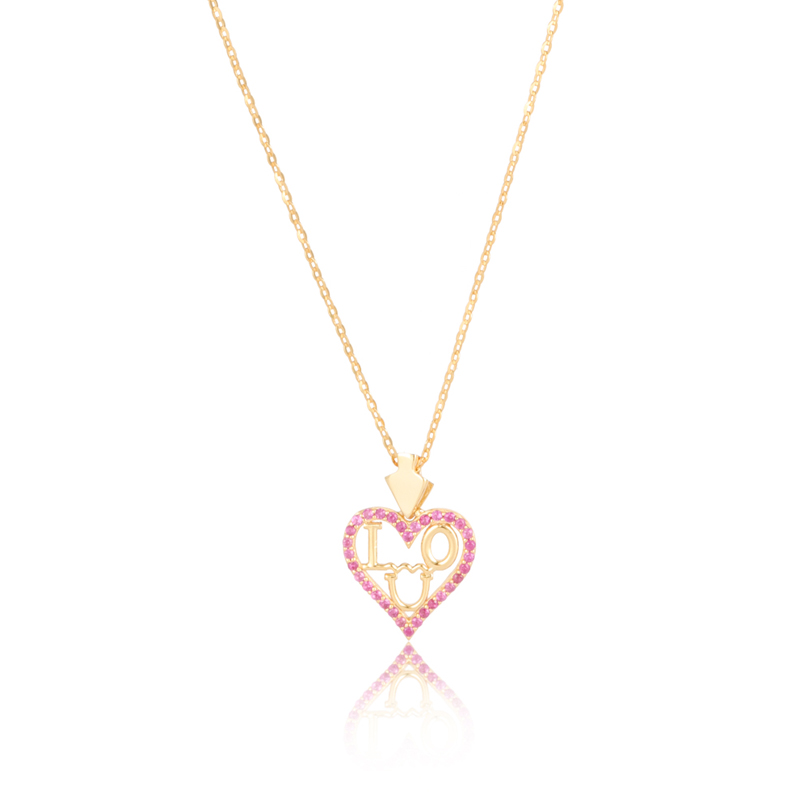 Ik hou van je hart zilveren hanger ketting roze cz