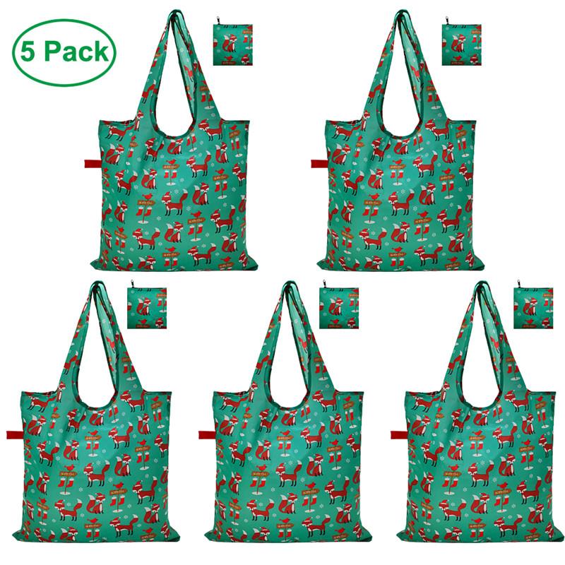 Eco-vriendelijke herbruikbare opvouwbare boodschappentassen met rits pouch 5 packs