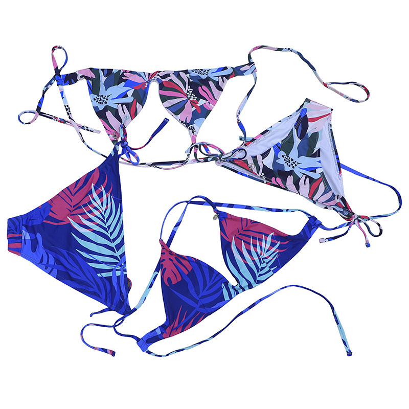 Tropical Leaf Print Bikini Set voor Dames Triangle Bikini Set