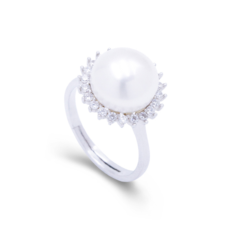 Trendy Natural Pearl Promise Ring Sterling Silver Pave Set Zirkons