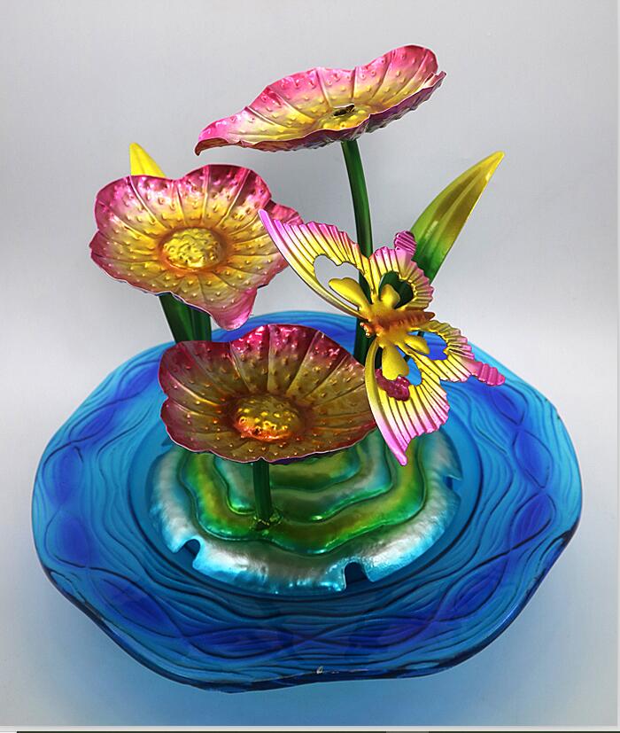 Glas met metalen bloem Waterfontein Indoor Tafelblad Decoratie Tuinbenodigdheden