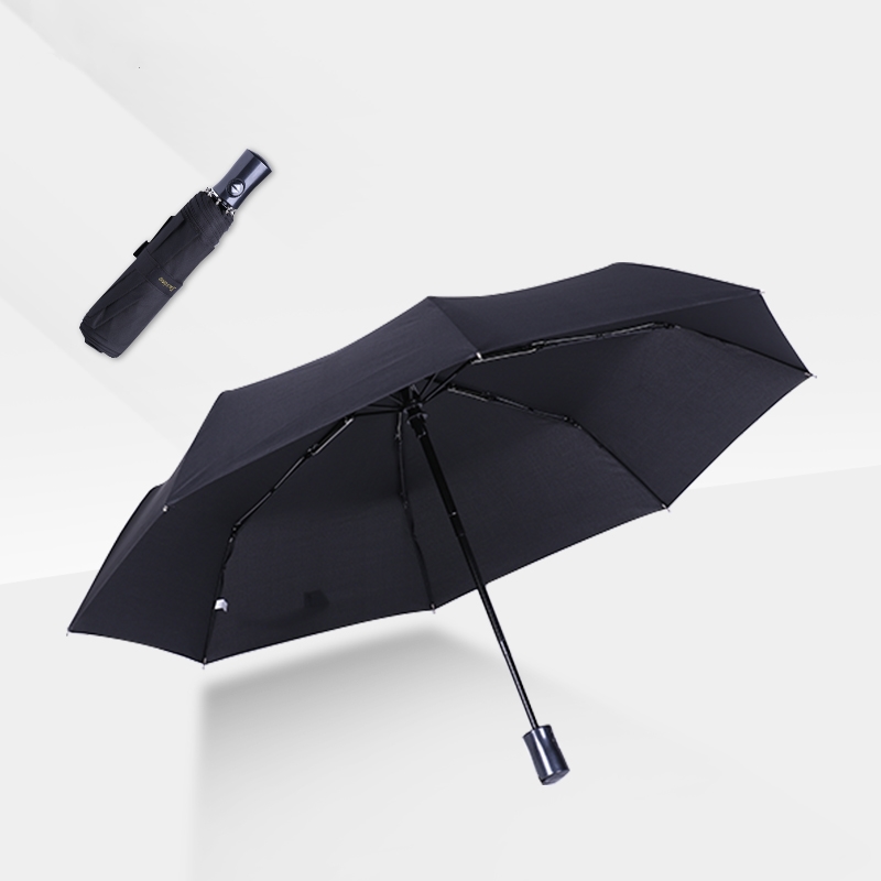 Zwarte winddichte automatische vouw reizen paraplu
