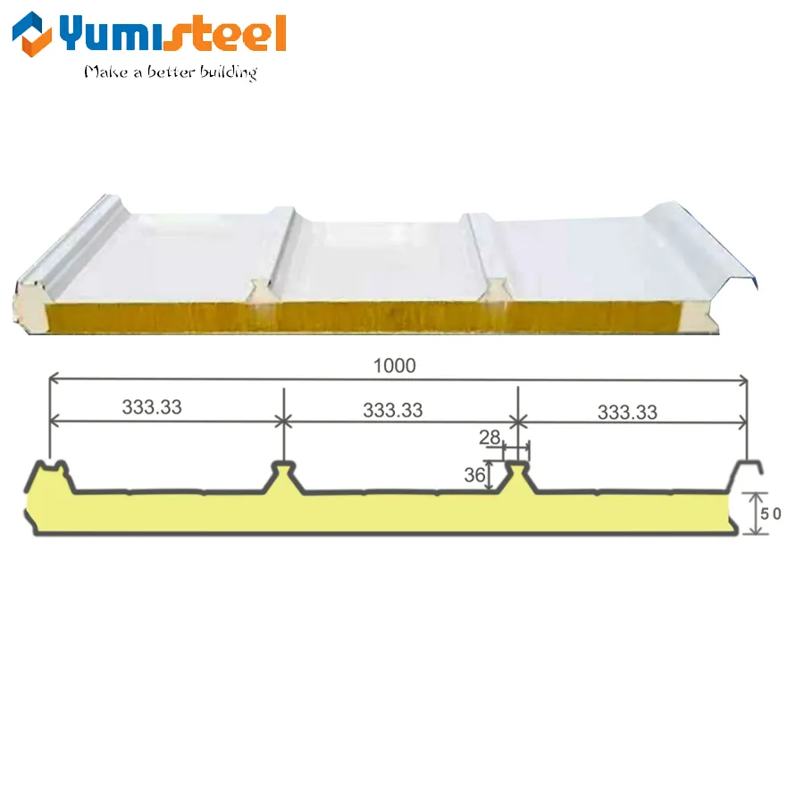 50 mm 4-ribben multifunctionele dak Sandwichpanelen voor Solar Photovoltaic Solutions