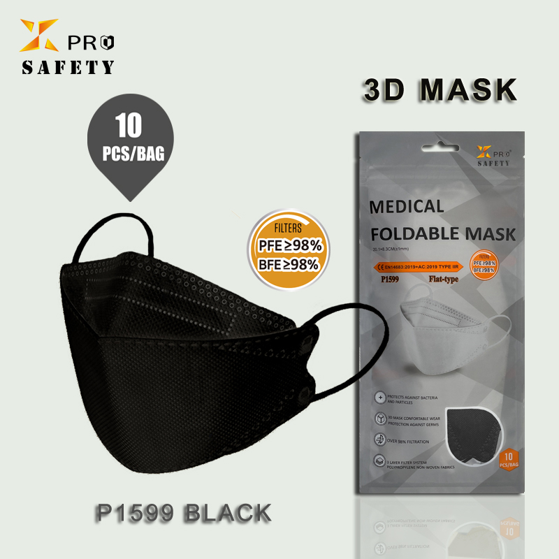 Nieuw product gezichtsmasker 3D zwart 10 stk / zak veiligheid 4 lagen beschermend gemaakt in PPE gezichtsmasker