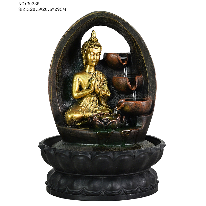 Hars tafelblad gouden kleur Boeddha religieuze waterfontein voor binnendecoratie